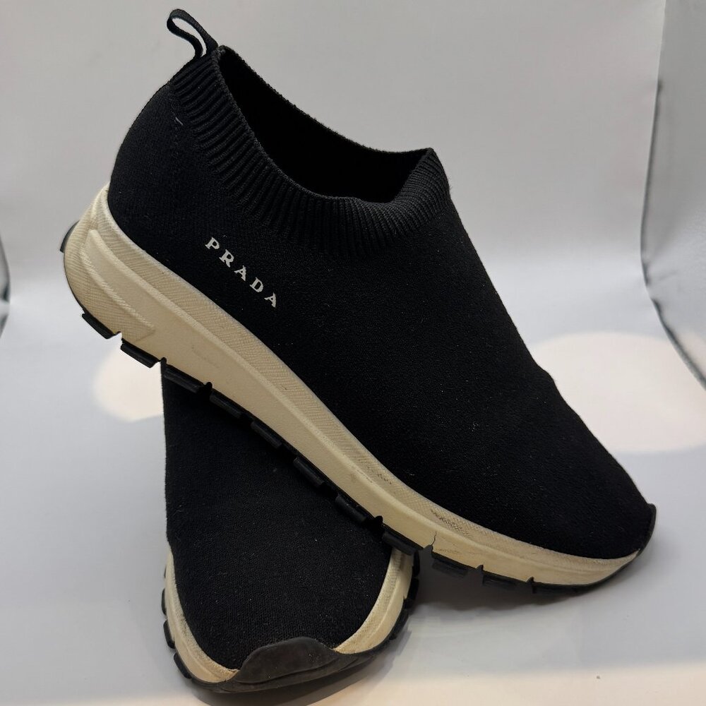 Prada Black Knit Fabric Slip On Sneakers Size 35